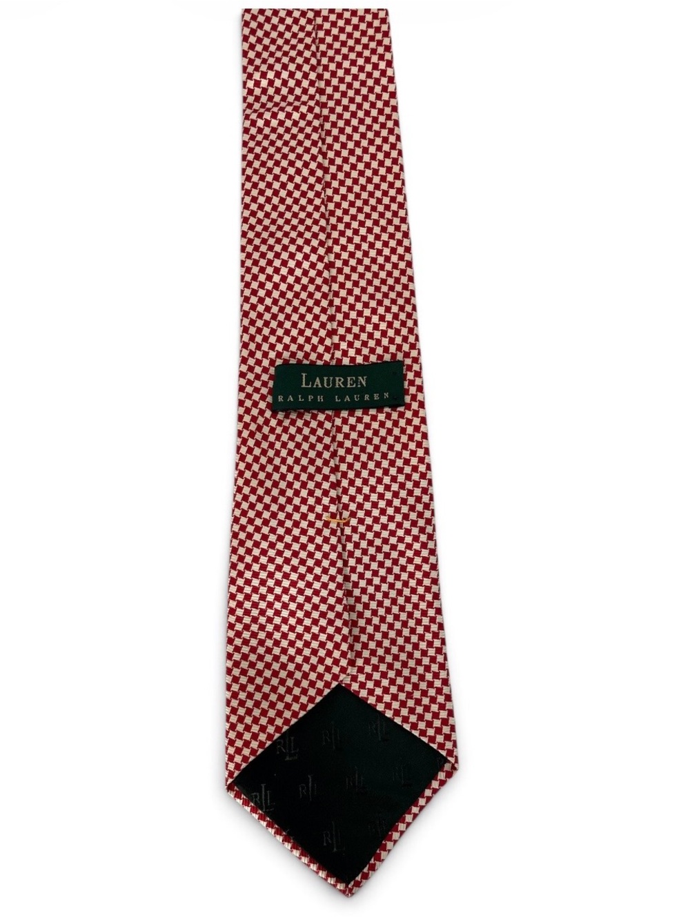 Lauren Ralph Lauren Men’s Silk Tie Red Cream Geometric Checkered 55.5” USA